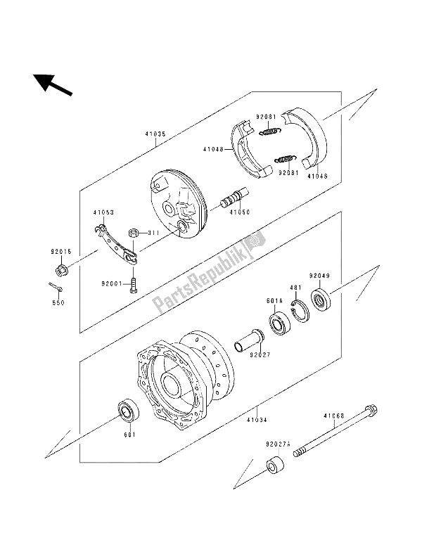 All parts for the Front Hub of the Kawasaki KX 60 1994