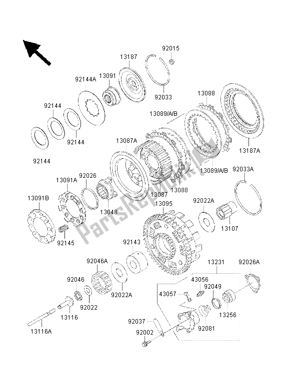 Alle onderdelen voor de Koppeling van de Kawasaki VN 1500 Drifter 2001