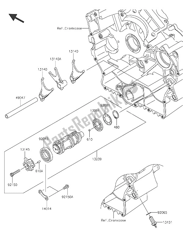 All parts for the Gear Change Drum & Shift Fork(s) of the Kawasaki Vulcan 900 Classic 2016