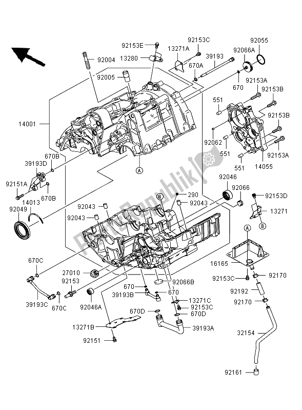 All parts for the Crankcase (er650ae057324 ) of the Kawasaki ER 6F 650 2008