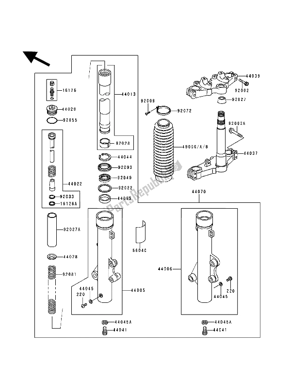 All parts for the Front Fork of the Kawasaki KLR 250 1994
