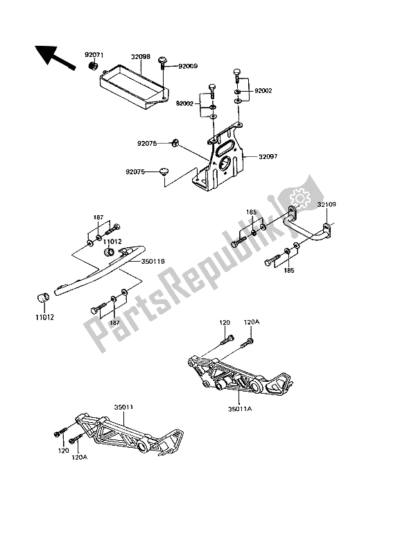 Alle onderdelen voor de Batterijhouder van de Kawasaki GPZ 305 Belt Drive 1991