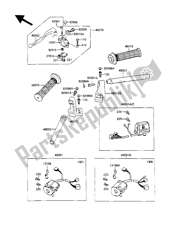 Tutte le parti per il Manubrio del Kawasaki GPZ 500S 1988