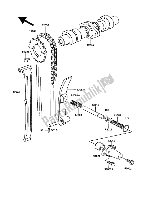 All parts for the Camshaft(s) & Tensioner of the Kawasaki GPZ 305 Belt Drive 1989