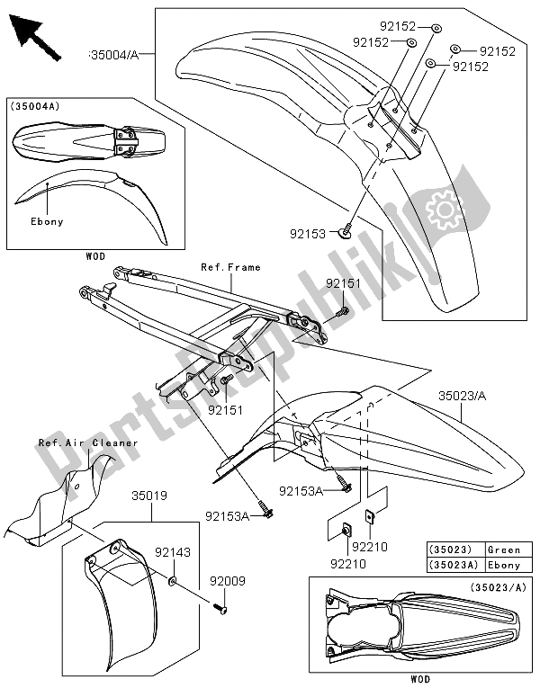 All parts for the Fenders of the Kawasaki KX 250F 2009