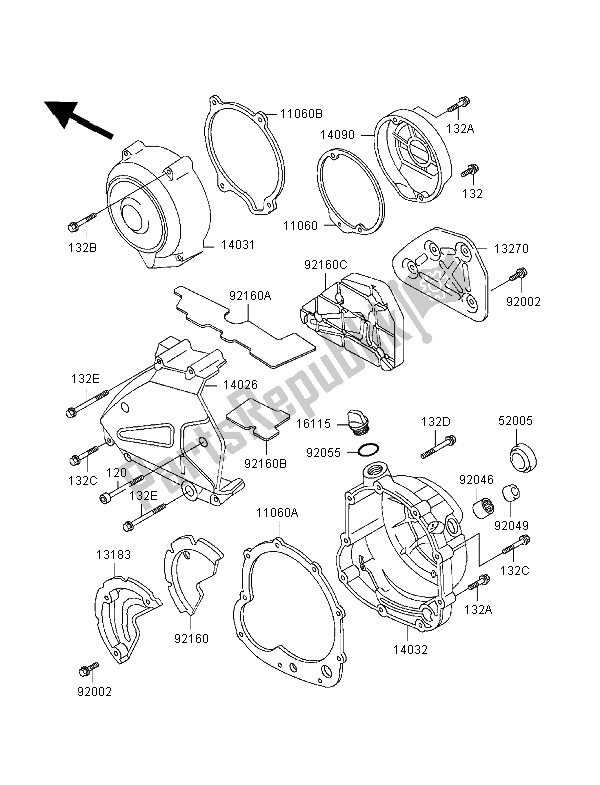 Tutte le parti per il Coperchio Del Motore del Kawasaki Zephyr 550 1998