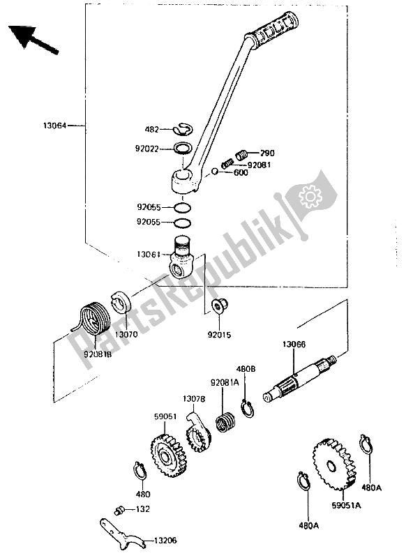 Tutte le parti per il Meccanismo Di Kickstarter del Kawasaki KMX 200 1988