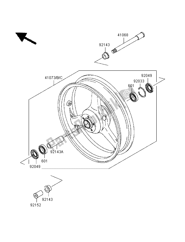 All parts for the Front Hub of the Kawasaki Ninja ZX 9R 900 1999