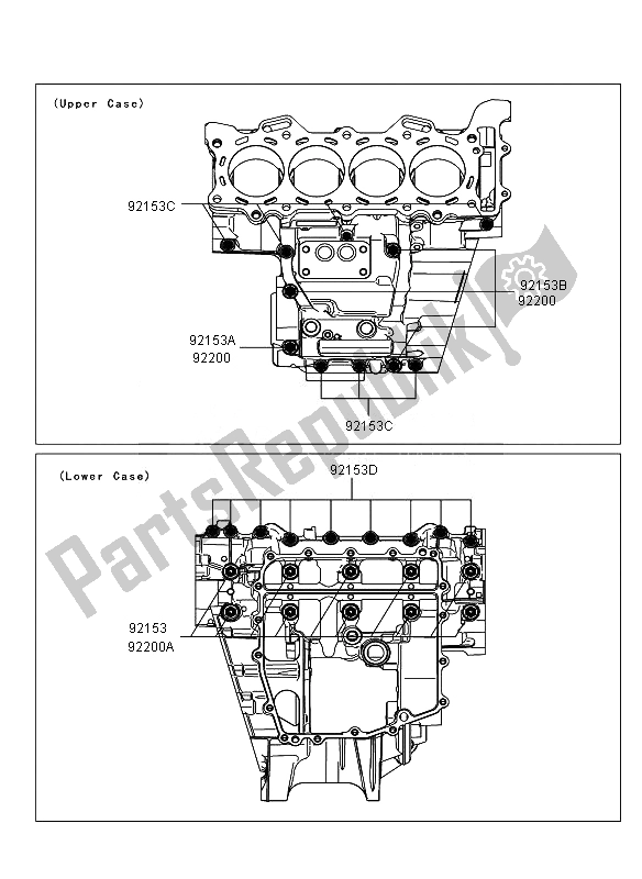 All parts for the Crankcase Bolt Pattern of the Kawasaki Ninja ZX 6R 600 2010