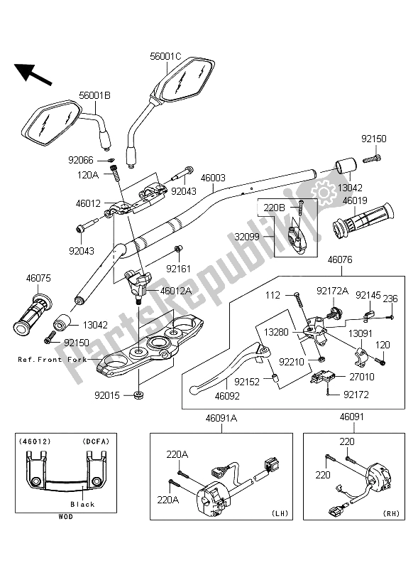 All parts for the Handlebar of the Kawasaki Z 1000 2011