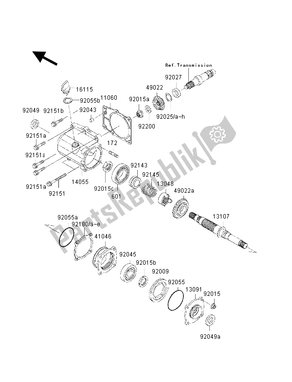 All parts for the Front Bevel Gear of the Kawasaki KVF 300 2002