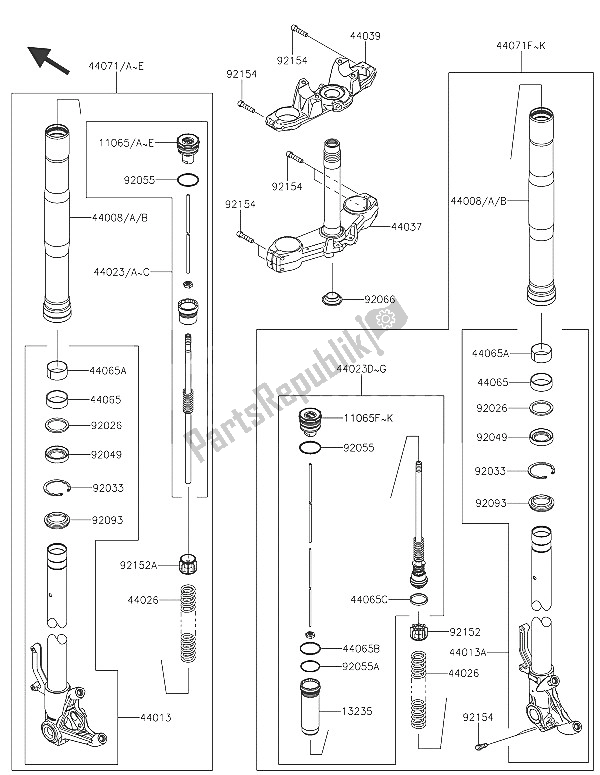 All parts for the Front Fork of the Kawasaki Z 1000 ABS 2016