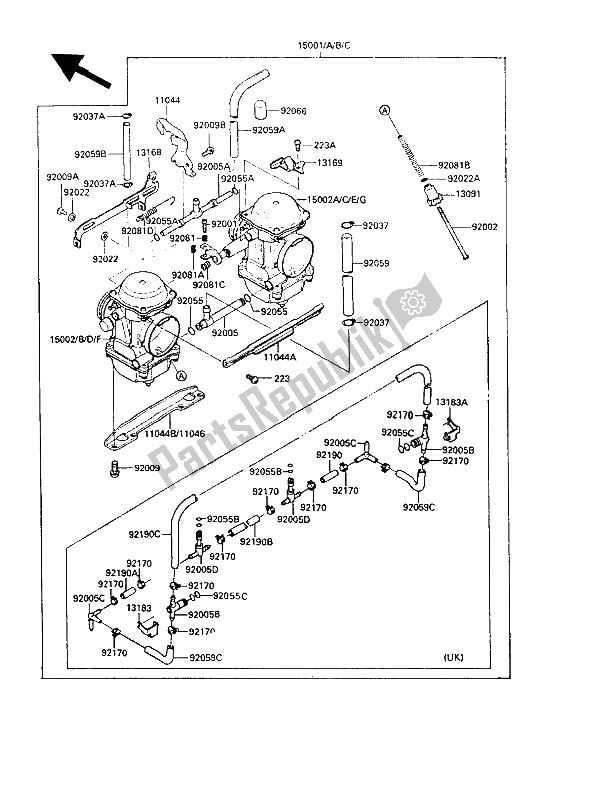 Todas las partes para Carburador de Kawasaki LTD 450 1989