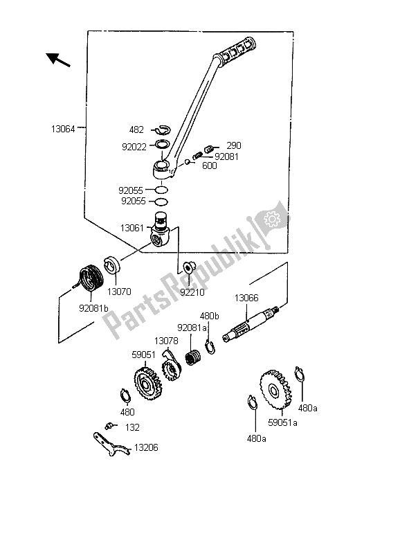 Tutte le parti per il Meccanismo Di Kickstarter del Kawasaki KMX 125 1998