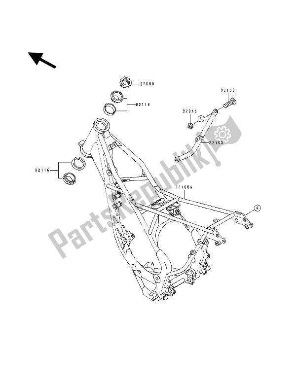 Tutte le parti per il Telaio del Kawasaki KX 100 1993