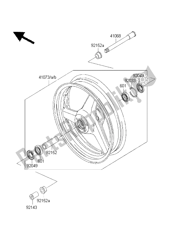 Tutte le parti per il Mozzo Anteriore del Kawasaki Ninja ZX 12R 1200 2001