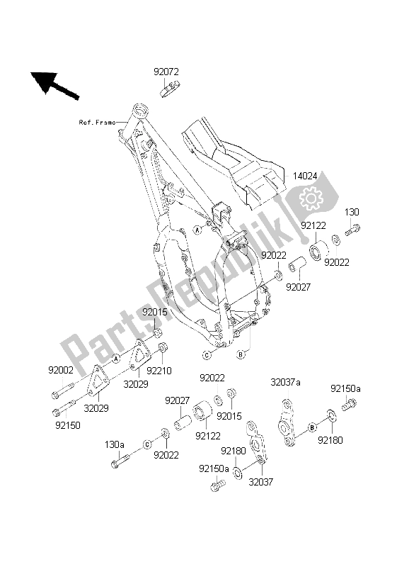 Toutes les pièces pour le Ferrures De Cadre du Kawasaki KX 500 1999