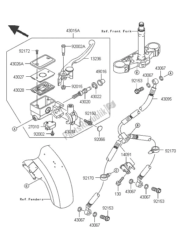 All parts for the Front Master Cylinder of the Kawasaki VN 1600 Mean Streak 2005