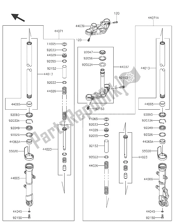 Todas as partes de Garfo Dianteiro do Kawasaki Z 300 ABS 2016