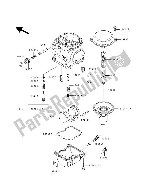 All parts for the Carburetor Parts of the Kawasaki KLE 500 1992