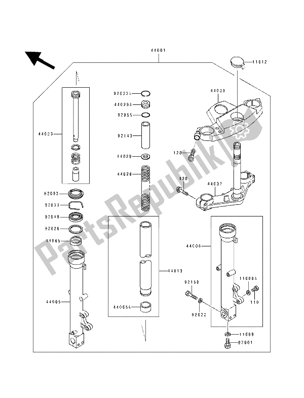 All parts for the Front Fork of the Kawasaki ZZ R 600 1991