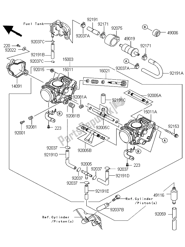 All parts for the Carburetor of the Kawasaki KFX 700 KSV 700B6F 2006