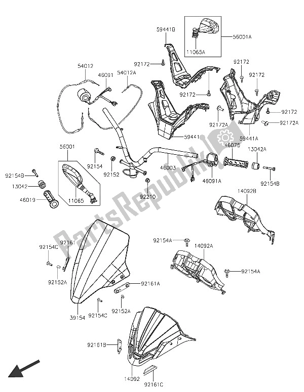 All parts for the Handlebar of the Kawasaki J 300 2016