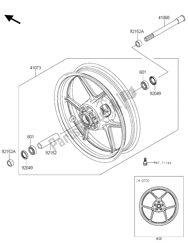 All parts for the Front Hub of the Kawasaki Z 800 2015