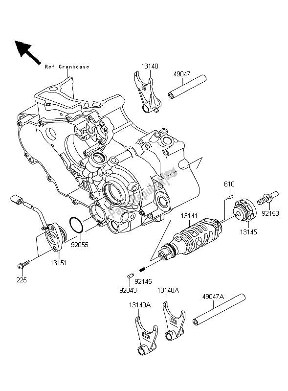 All parts for the Gear Change Drum & Shift Fork(s) of the Kawasaki KFX 450R 2009