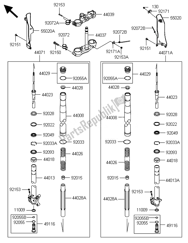 All parts for the Front Fork of the Kawasaki KLX 250 2014