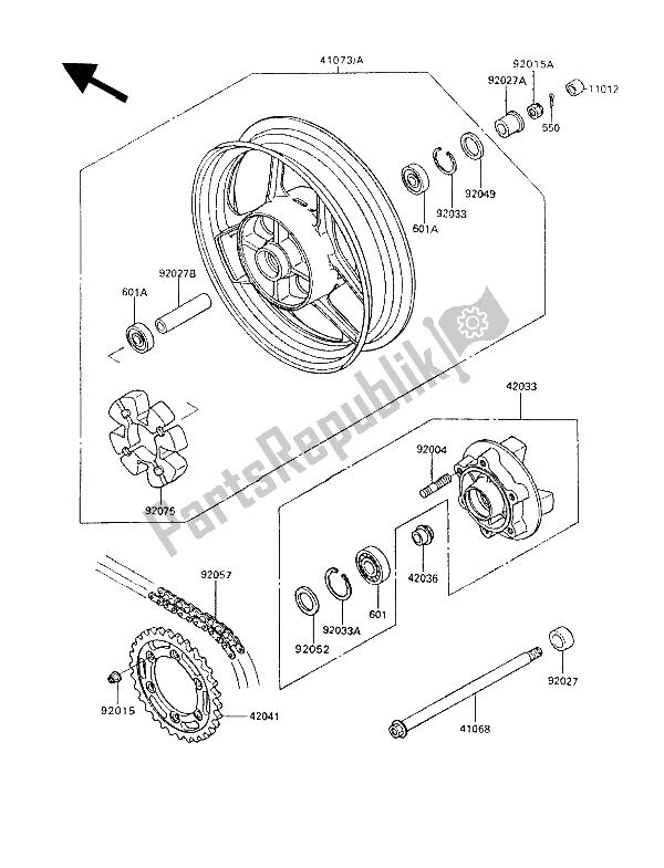 All parts for the Rear Hub of the Kawasaki GPX 600R 1993