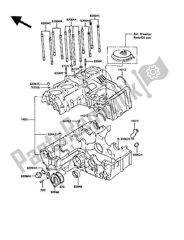 All parts for the Crankcase of the Kawasaki GPZ 550 1986