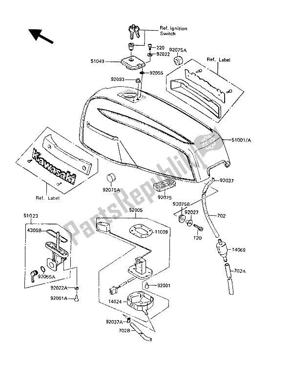 Tutte le parti per il Serbatoio Di Carburante del Kawasaki Z 1300 1988