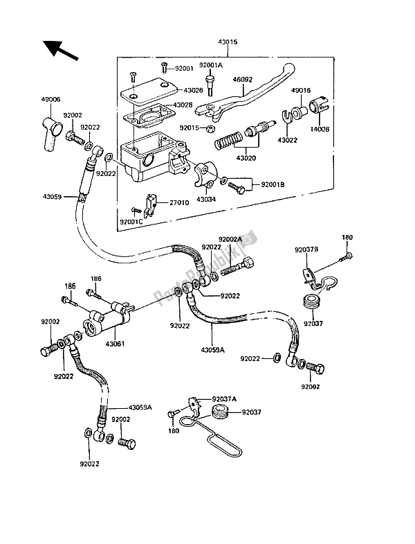 All parts for the Front Master Cylinder of the Kawasaki GT 550 1986