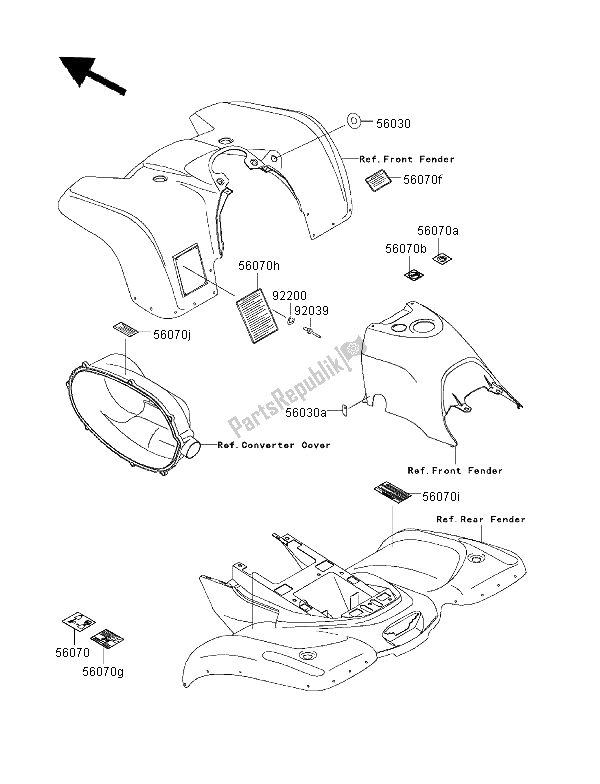 Tutte le parti per il Etichette del Kawasaki KVF 400 4X4 2000