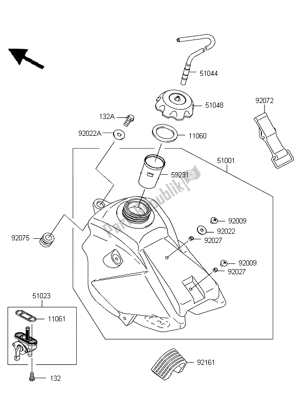 Alle onderdelen voor de Benzinetank van de Kawasaki KX 65 2011