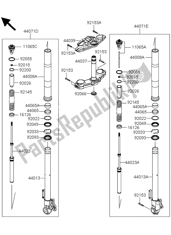 Alle onderdelen voor de Voorvork van de Kawasaki Versys 1000 2013