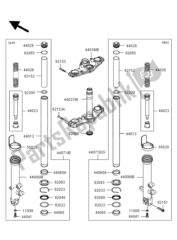 Alle onderdelen voor de Voorvork van de Kawasaki ER 6F 650 2007