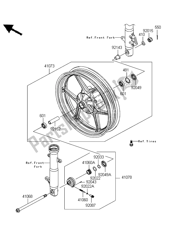 All parts for the Front Hub of the Kawasaki Ninja 250R 2008