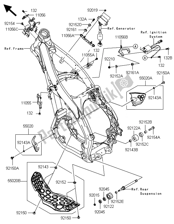 Tutte le parti per il Montaggi Della Struttura del Kawasaki KX 250F 2014