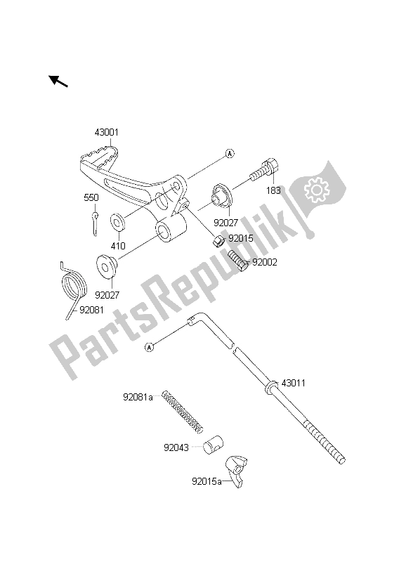 All parts for the Brake Pedal of the Kawasaki KX 60 2002