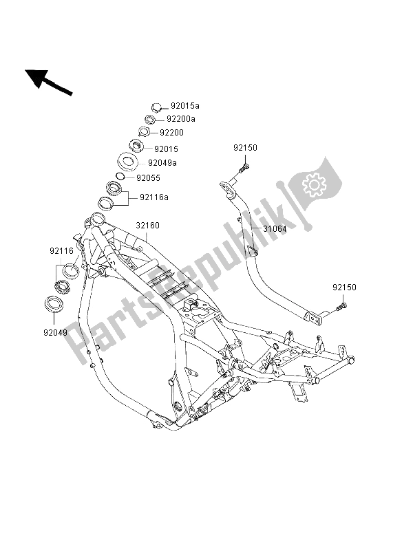 All parts for the Frame of the Kawasaki ZRX 1200R 2002