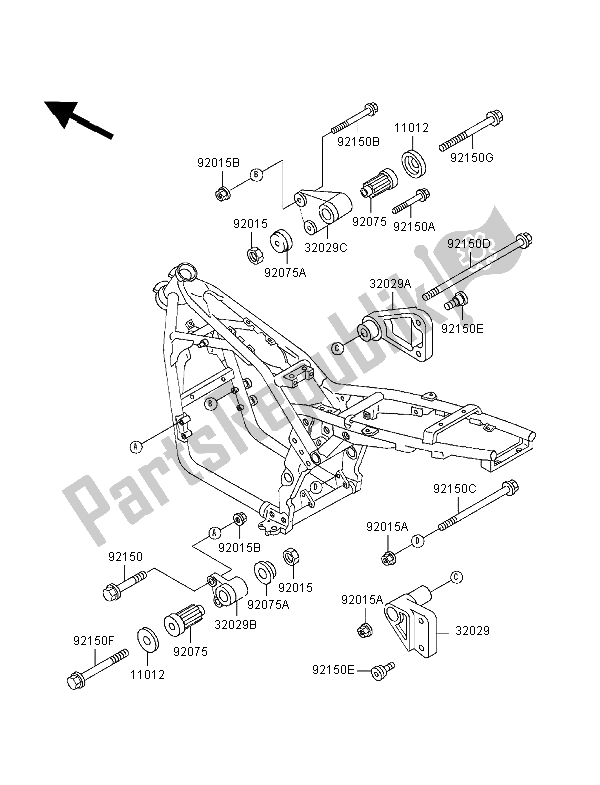 All parts for the Frame Fittings of the Kawasaki Zephyr 550 1998