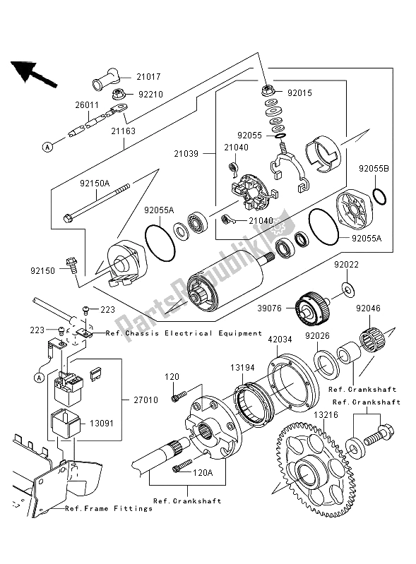 Alle onderdelen voor de Startmotor van de Kawasaki VN 1600 Mean Streak 2006
