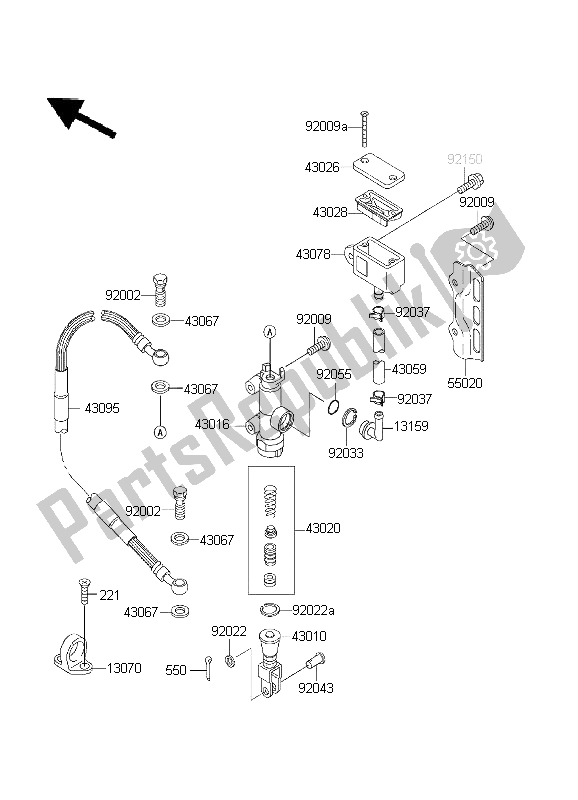 Alle onderdelen voor de Achterste Hoofdcilinder van de Kawasaki KLX 300R 2003