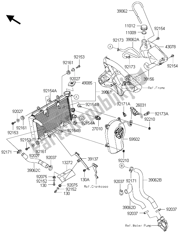 All parts for the Radiator of the Kawasaki Ninja 250 SL 2015