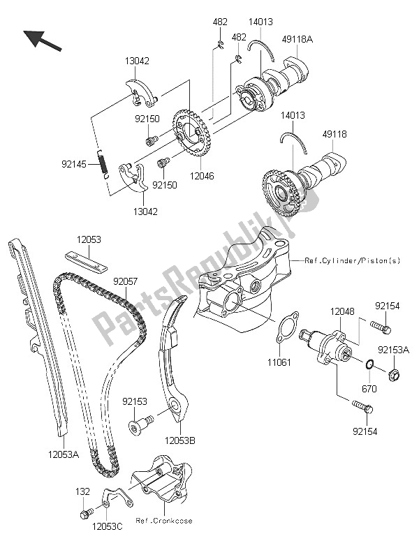 All parts for the Camshaft(s) & Tensioner of the Kawasaki KX 450F 2016