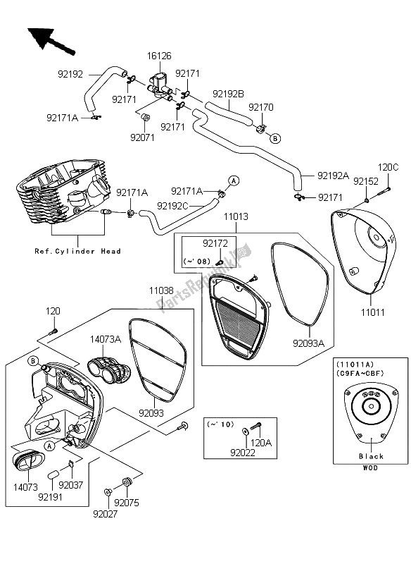 All parts for the Air Cleaner of the Kawasaki VN 900 Custom 2008