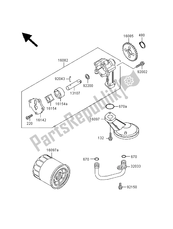 Alle onderdelen voor de Oliepomp van de Kawasaki GPZ 500S 2000