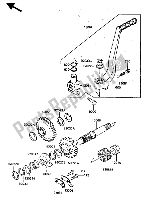 Wszystkie części do Mechanizm Kickstartera Kawasaki KLR 600 1985